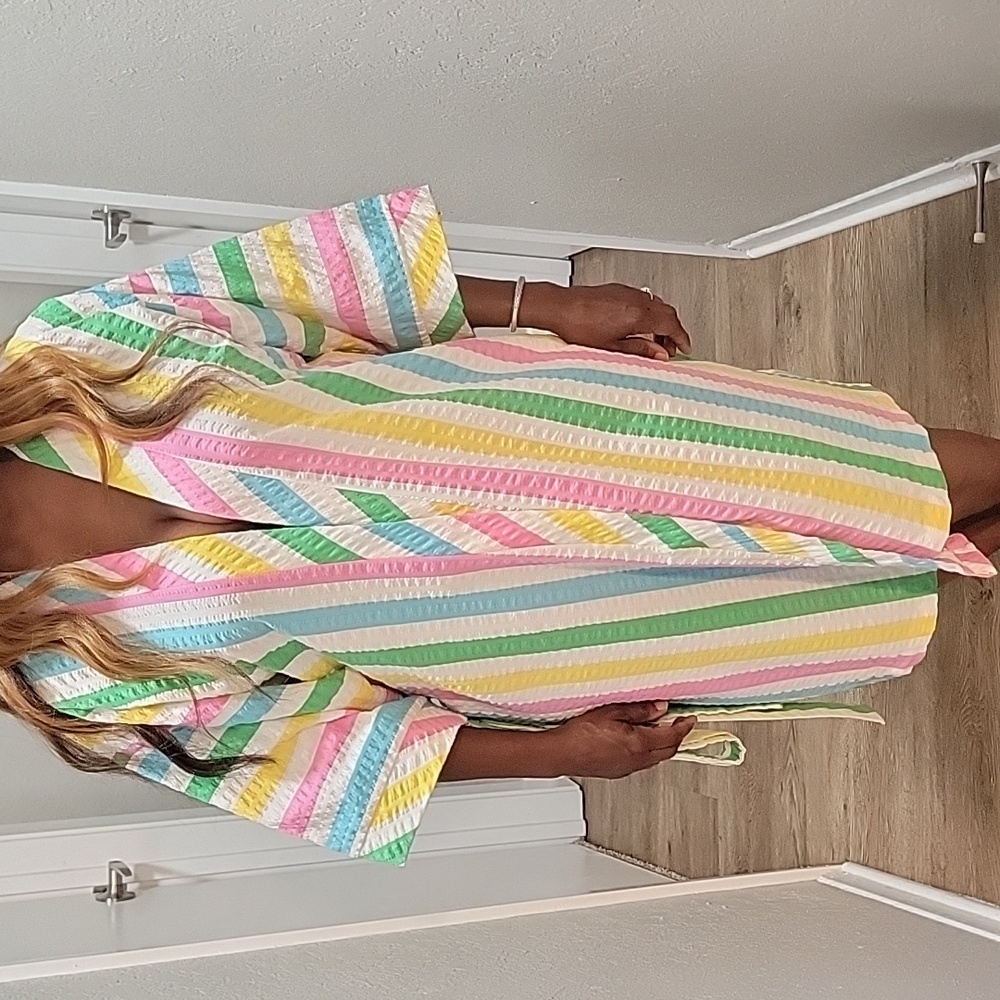 VTG | Vintage Multicolored Striped Kimono Style Robe - Picture 2 of 11